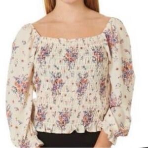 REWIND-CREAM COLOR FLORAL SMOCKED TOP-WOMENS SIZE SMALL